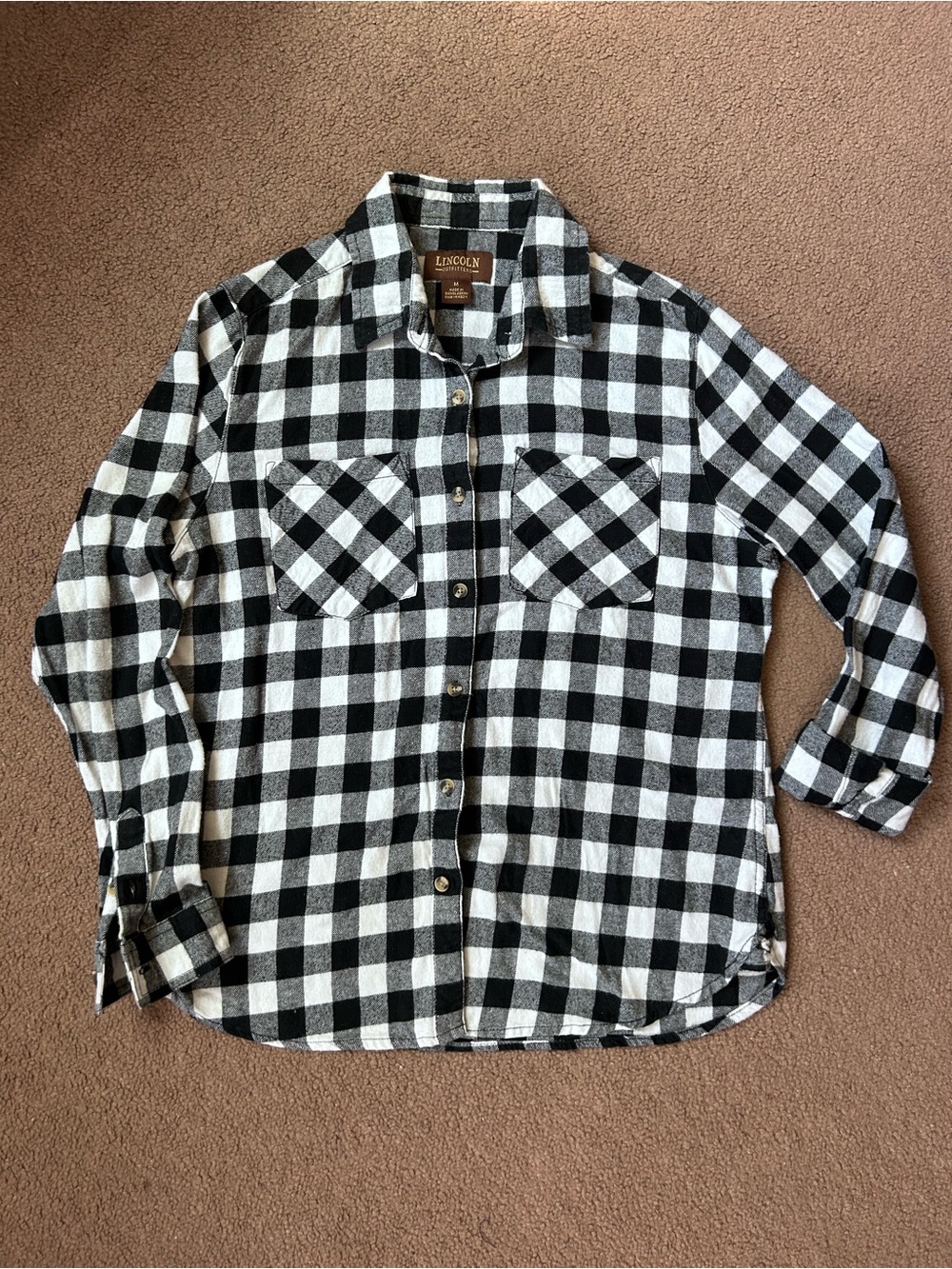 Women’s Lincoln Outfitters Black&White Plaid Button Front Top Sz Med Long Sleeve